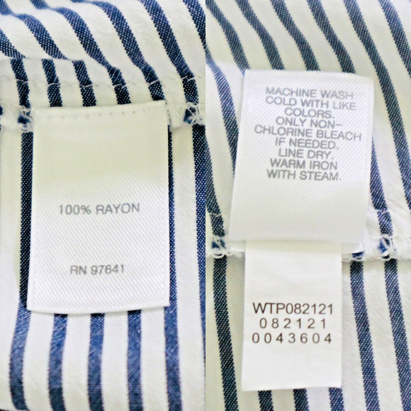 J Jill Size L Woven Rayon Button Down Shirt Contrast Stripe Blue White - Picture 9 of 9